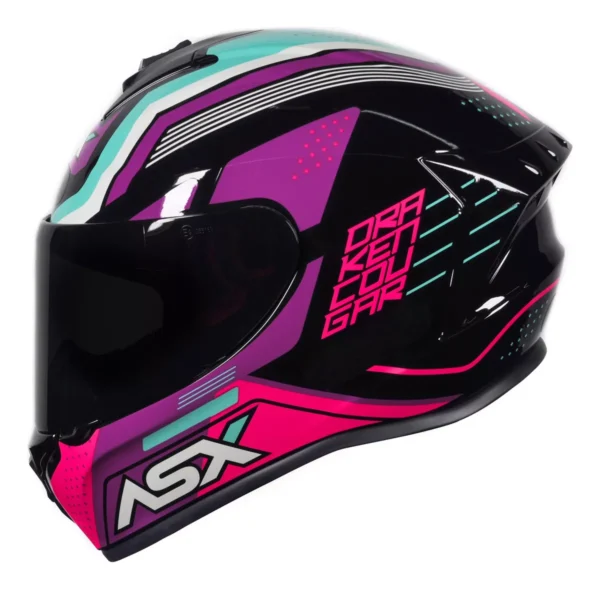 CAPACETE ASX DRAKEN COUGAR BRILHO PRETO/PINK/TIFFANY -56