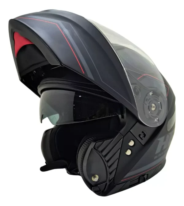 CAPACETE HIPPO GLASS PRETO FOSCO / VERMELHO COM OCULOS -58