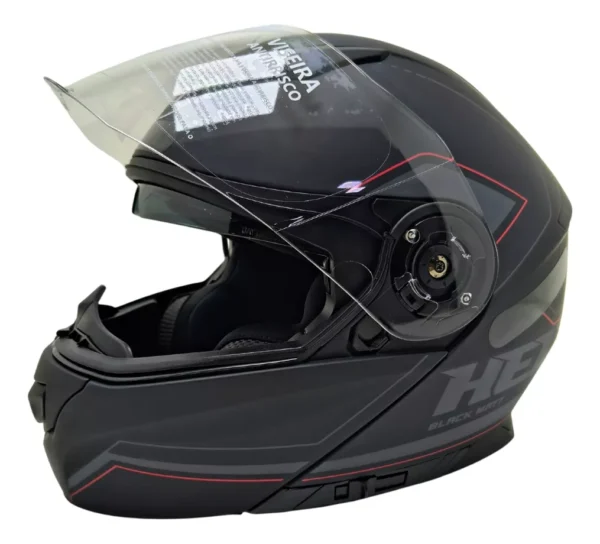 CAPACETE HIPPO GLASS PRETO FOSCO / VERMELHO COM OCULOS -58 - Imagem 6